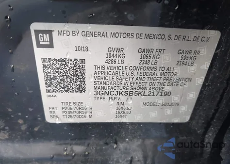 2019 Chevrolet Trax Ls из США, поврежденный, VIN 3GNCJKSB5KL217190